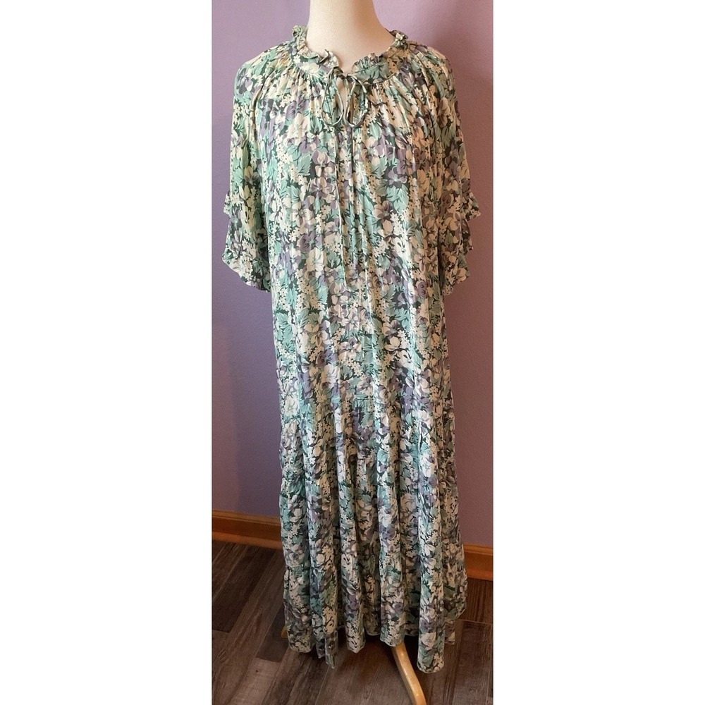Gigio Green Floral Maxi Dress 3/4 Sleeves Size Small